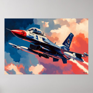 Pop Art Fighter Jet - Soaring Aviation Art Poster