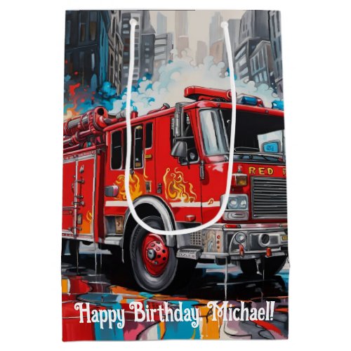  Pop Art Fire Truck in City Medium Gift Bag