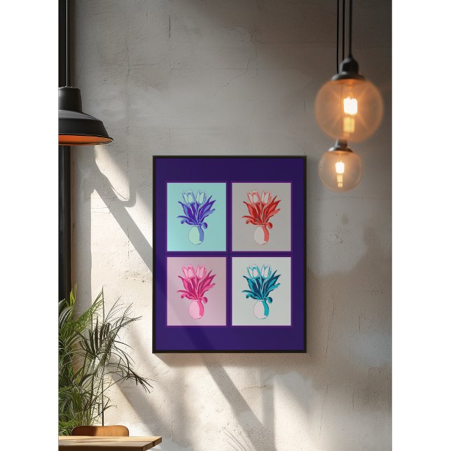 Pop Art Floral Quartet: Vibrant Tulips in a Vase Poster (Creator Uploaded)