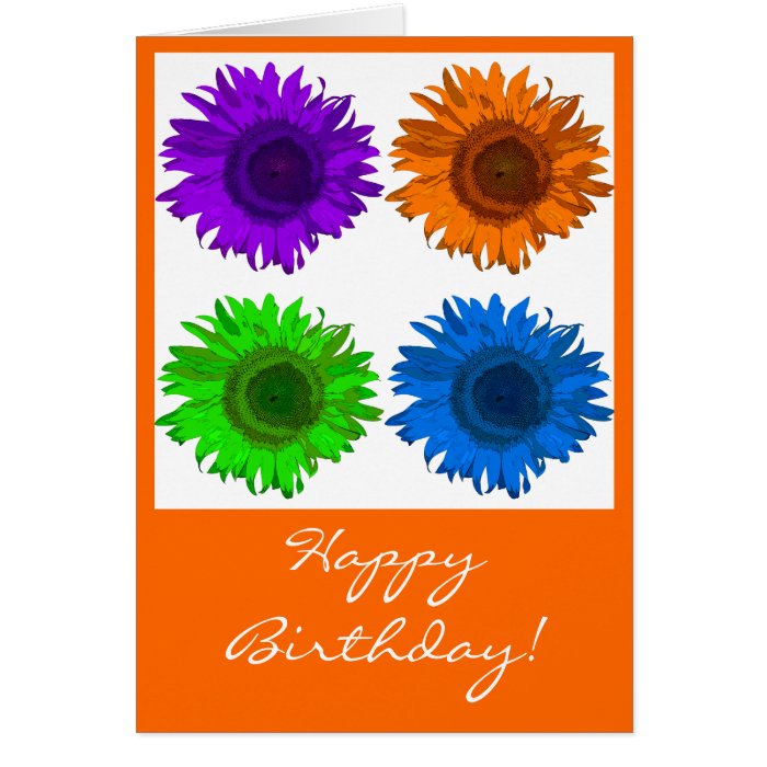 Pop Art Flower Block Happy Birthday Greeting Cards