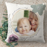 Pop Art Flower Editable Wording Custom Photo Throw Pillow<br><div class="desc">Modern photo pillow with editable wording so that you can create a unique keepsake for any one for any occasion. The design features orla kiely style pop art flowers in shades of pink and green with paint splatters and multi line drawn photo frame. The message is lettered in casual handwritten...</div>