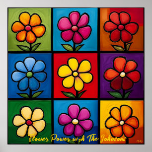 Pop Art Flower Grid Colorful Wall Art