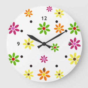 Pop Art Flowers seamless pattern + your ideas Large Clock