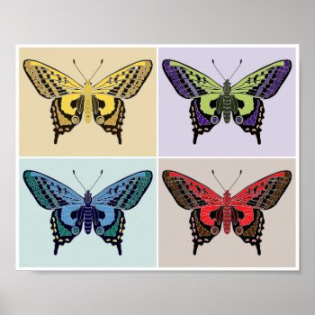 Pop Art Four Colorful Detailed Butterflies Poster by lazyrivergreetings at Zazzle