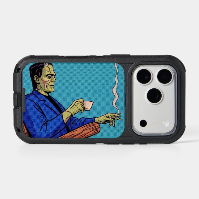 Pop Art Frankenstein Monster Drinking Tea Halftone Otterbox iPhone Case (Back Horizontal)