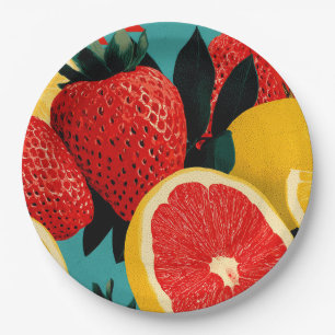 Pop Art Fruit Collage Illustration Paper Plates