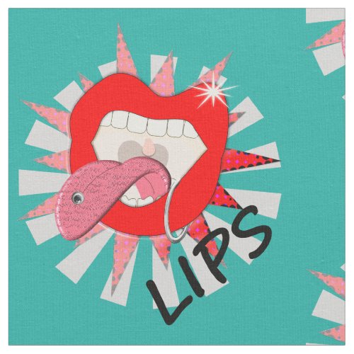 Pop Art Funky Bold Red Lips Piercings Novelty Fabric