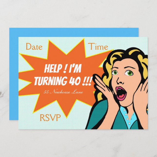 Pop Art funny 40th birthday Party Invitation (Front/Back)