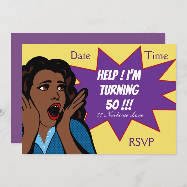 Pop Art funny 50th birthday Party Invitation (Front/Back)