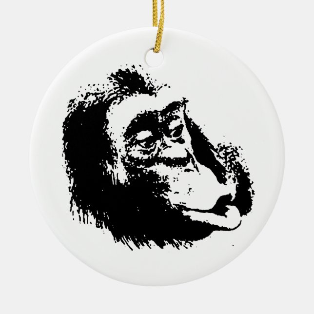 Pop Art Funny Chimpanzee Ceramic Ornament (Front)