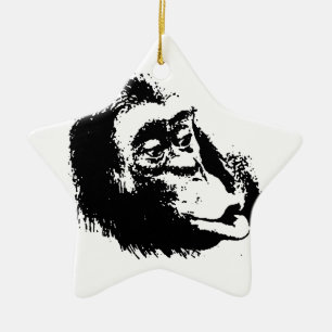 Pop Art Funny Chimpanzee Ceramic Ornament