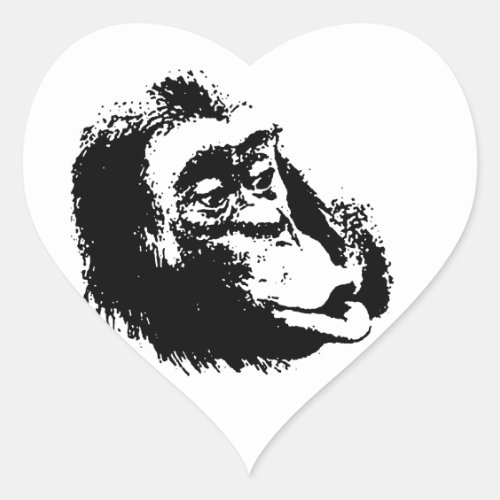 Pop Art Funny Chimpanzee Heart Sticker