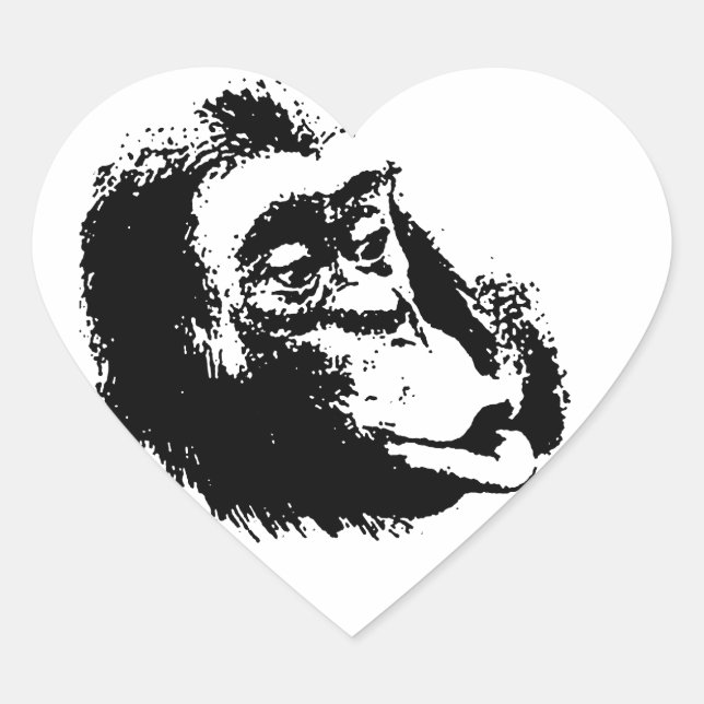 Pop Art Funny Chimpanzee Heart Sticker (Front)