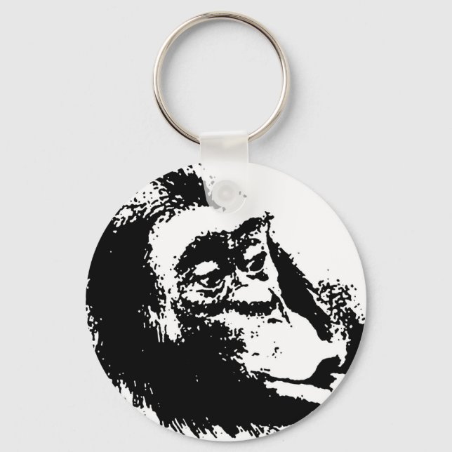 Pop Art Funny Chimpanzee Keychain (Front)
