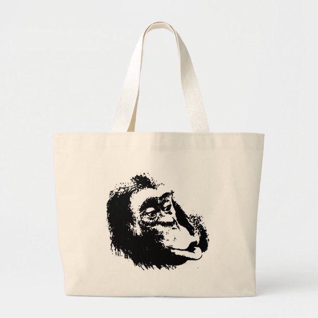 Pop Art Funny Chimpanzee Large Tote Bag (Front)