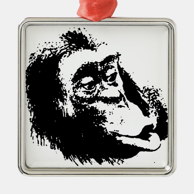 Pop Art Funny Chimpanzee Metal Ornament (Front)