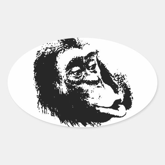 Pop Art Funny Chimpanzee Oval Sticker (Front)