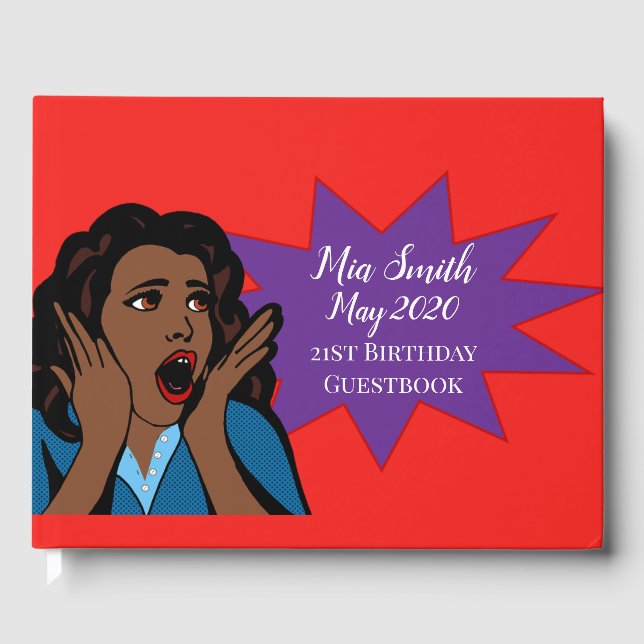 Pop art funny modern 21st birthday guest book (Front)