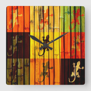 Pop Art Geckos Square Wall Clock