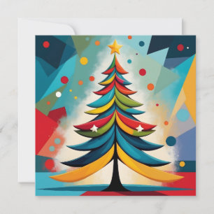 Pop Art Geometric Christmas Feathered Branches Holiday Card