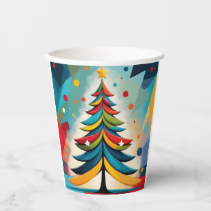 Pop Art Geometric Christmas Feathered Branches Paper Cups