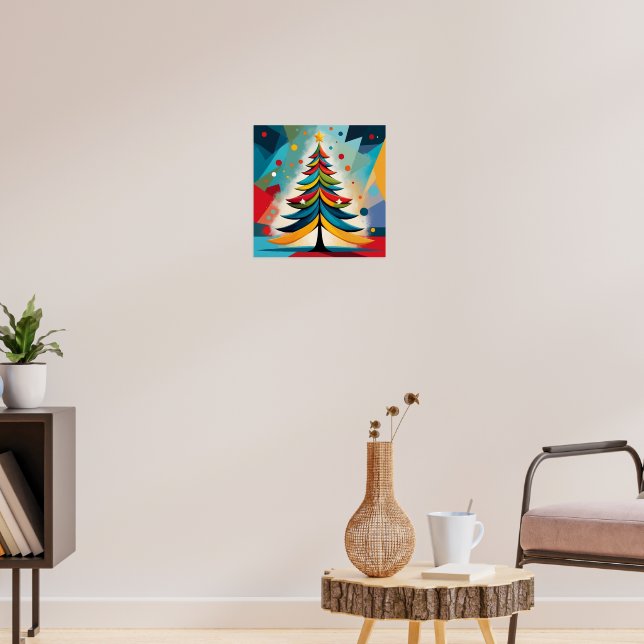Pop Art Geometric Christmas Feathered Branches Poster (Living Room 3)