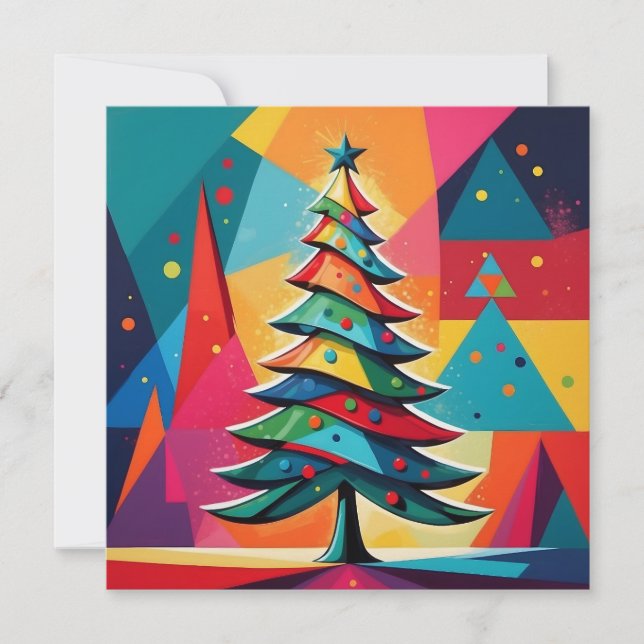Pop Art Geometric Layered Christmas Tree  Holiday Card (Front)