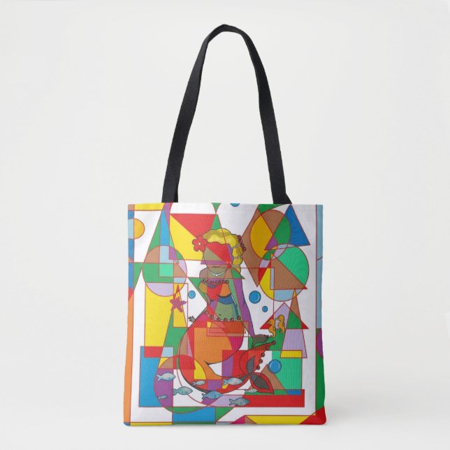 Pop Art Geometric Mermaid Triangle Tote Bag (Front)