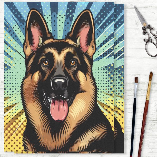 Pop Art German Shepherd Dog Comic Decoupage Tissue Paper (Creator Uploaded)