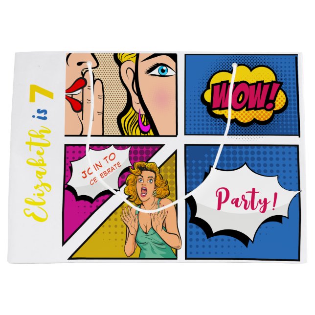 Pop art girl comic birthday large gift bag (Front)
