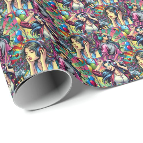 Pop Art Girl Dancing Birthday Personalized Wrapping Paper