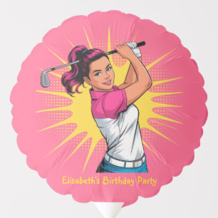 Pop Art Girl Golfer Birthday Party  Balloon