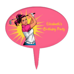 Pop Art Girl Golfer Birthday Party Cake Topper