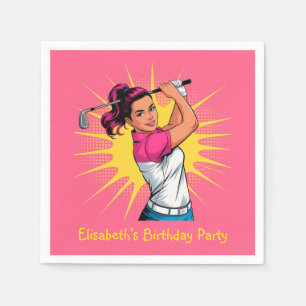 Pop Art Girl Golfer Birthday Party Napkins