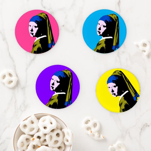 POP Art Girl With a Pearl Earring Coaster Set