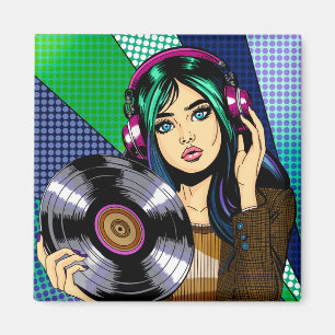 Pop Art Girl with Record Magnet