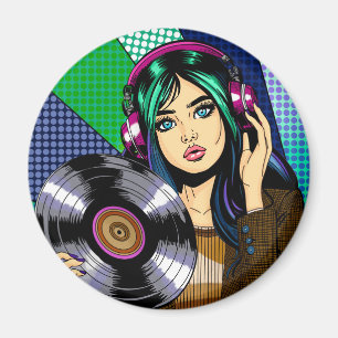 Pop Art Girl with Record Magnet