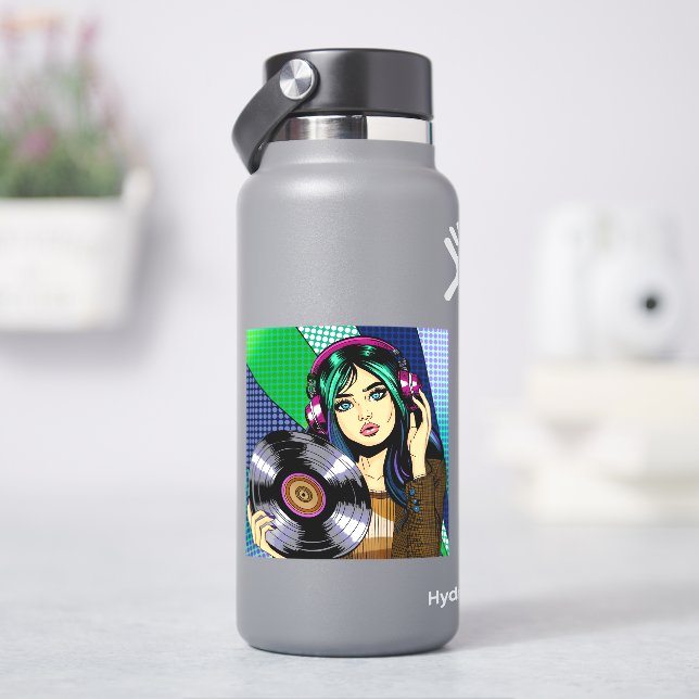 Pop Art Girl with Record Sticker (HydroFlask)
