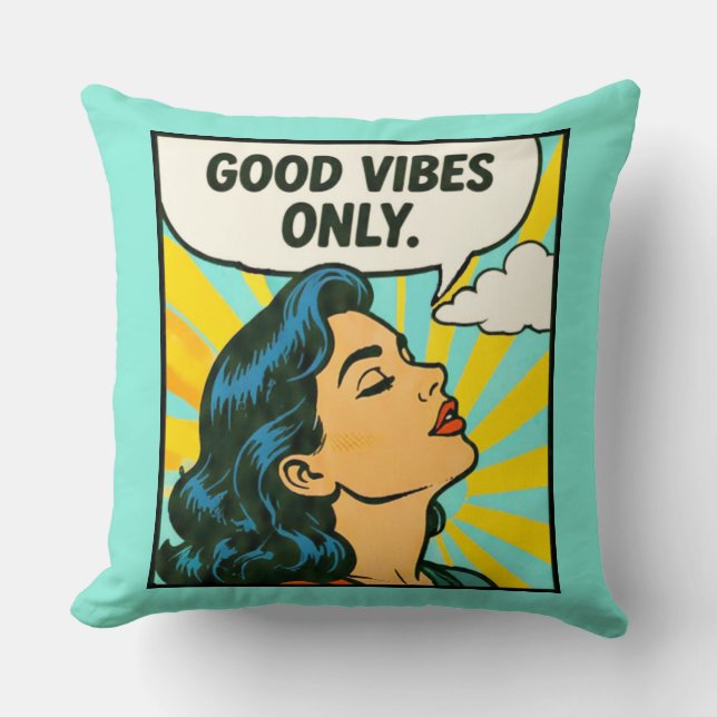 Pop Art “Good Vibes Only” Throw Pillow (Front)