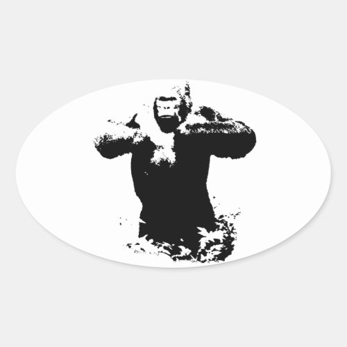 Pop Art Gorilla Beating Chest Oval Sticker