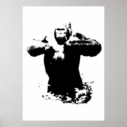 Pop Art Gorilla Beating Chest Wild Animals Poster