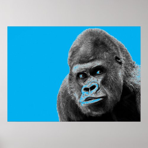 Pop Art Gorilla Blue Grey Poster