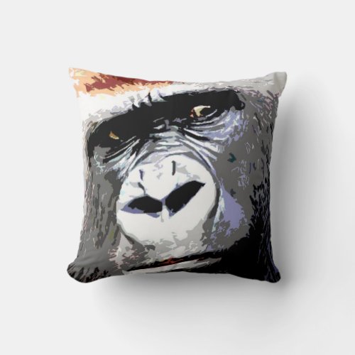 Pop Art Gorilla Face Throw Pillow