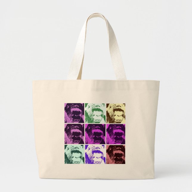 Pop Art Gorilla Faces Large Tote Bag (Front)