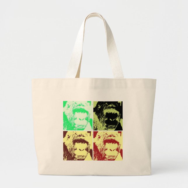Pop Art Gorilla Faces Large Tote Bag (Front)