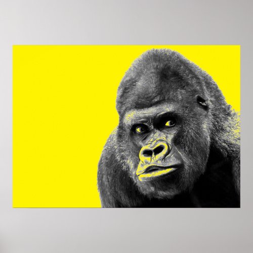 Pop Art Gorilla Yellow Grey Poster
