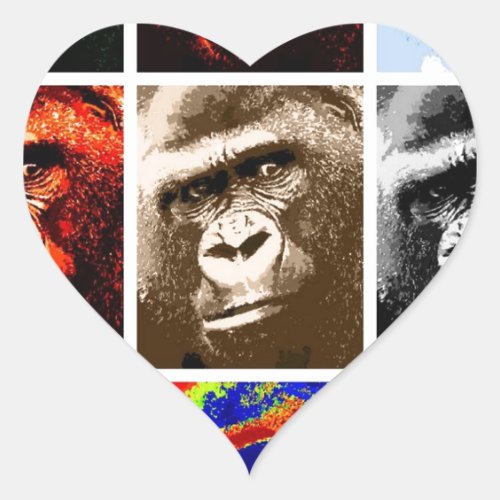 Pop Art Gorillas Heart Sticker