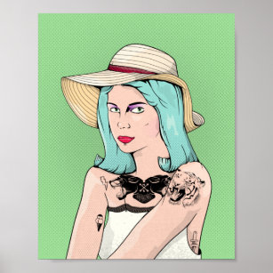 Pop art goth girl tattooed woman poster
