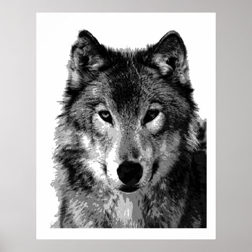 Pop Art Gray Wolf Face Poster Print