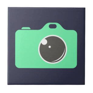 Pop Art Green Camera Blue Ceramic Tile